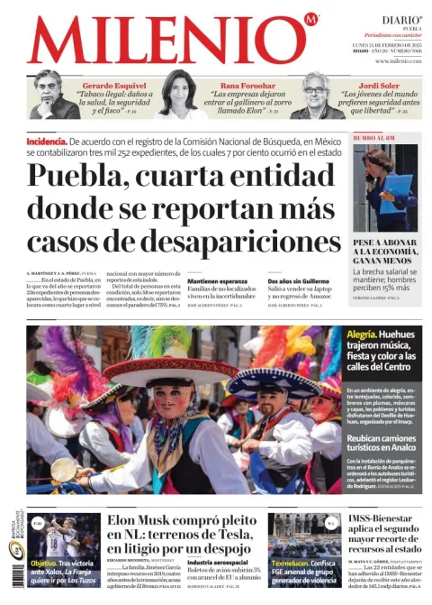Portada de Milenio Puebla del lunes, 24 de febrero de 2025