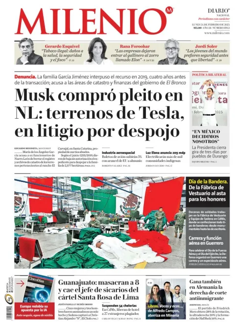 Portada de Milenio del lunes, 24 de febrero de 2025