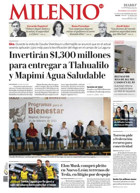 Portada de Milenio Laguna del lunes, 24 de febrero de 2025
