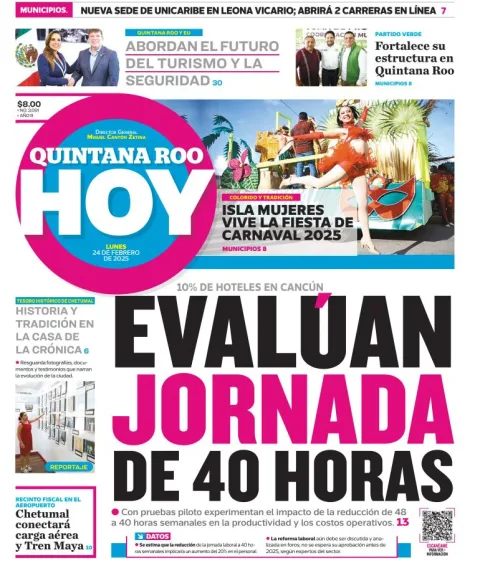 Portada de Quintana Roo Hoy del lunes, 24 de febrero de 2025