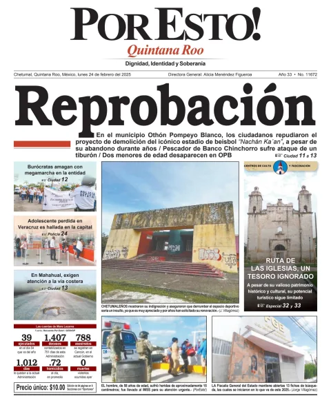 Portada de Por Esto (quintana Roo Chetumal) del lunes, 24 de febrero de 2025