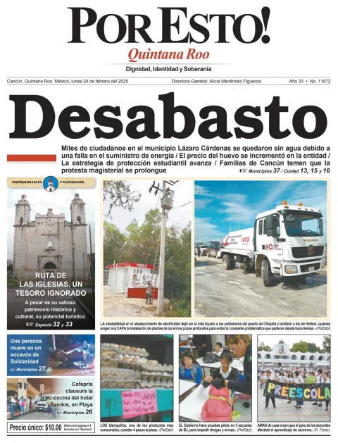 Portada de Por Esto (quintana Roo Cancun) del lunes, 24 de febrero de 2025