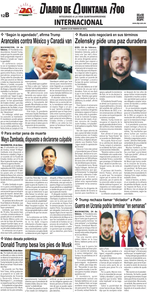 Portada de Diario de Quintana Roo (contra Portada)
