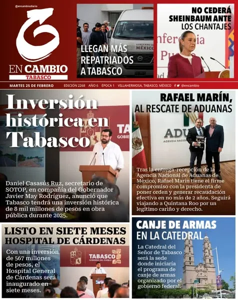 Portada de En Cambio - Tabasco (portada) del martes, 25 de febrero de 2025