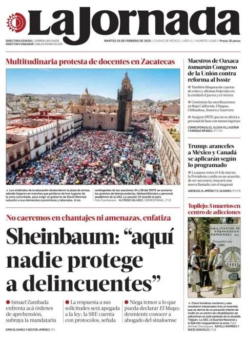 Portada de La Jornada del martes, 25 de febrero de 2025