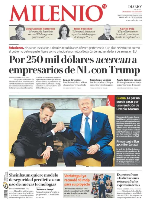 Portada de Milenio del martes, 25 de febrero de 2025