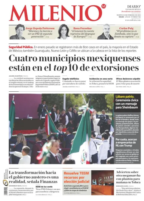 Portada de Milenio Edo de México del martes, 25 de febrero de 2025