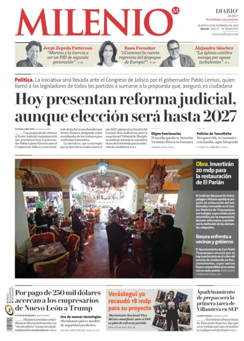 Portada de Milenio Jalisco del martes, 25 de febrero de 2025