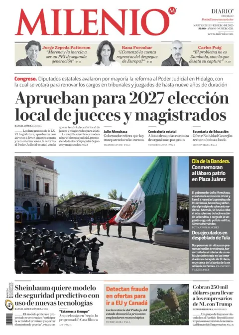 Portada de Milenio Hidalgo del martes, 25 de febrero de 2025