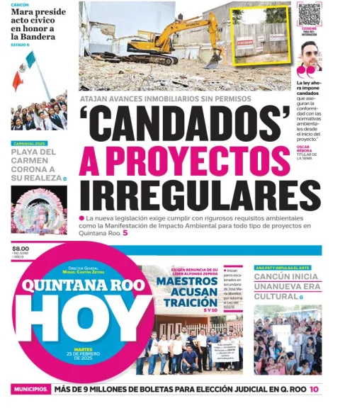Portada de Quintana Roo Hoy del martes, 25 de febrero de 2025