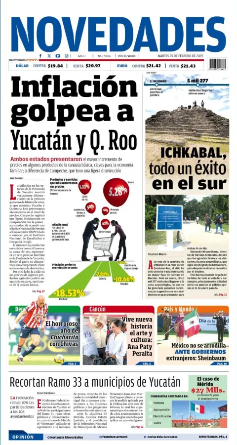 Portada de Novedades Quintana Roo del martes, 25 de febrero de 2025