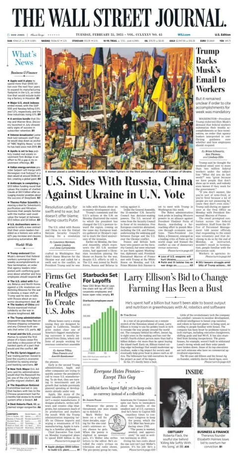 Portada de The Wall Street Journal del martes, 25 de febrero de 2025