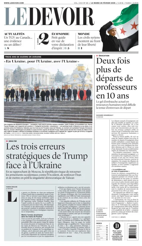 Portada de Le Devoir del martes, 25 de febrero de 2025