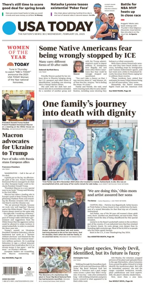 Portada de USA TODAY del miércoles, 26 de febrero de 2025