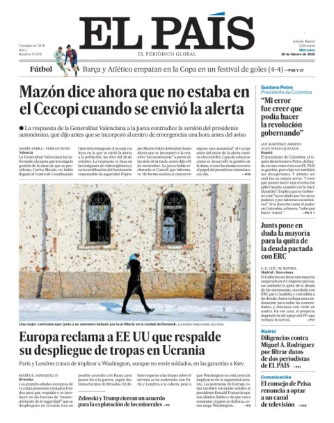 Portada de El País del miércoles, 26 de febrero de 2025