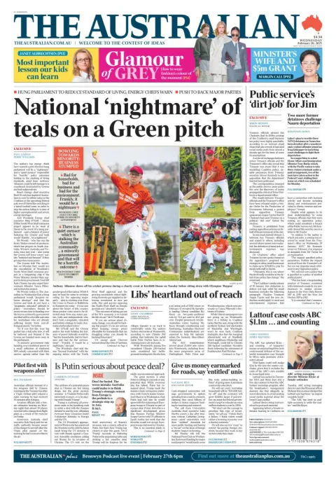 Portada de The Australian del miércoles, 26 de febrero de 2025