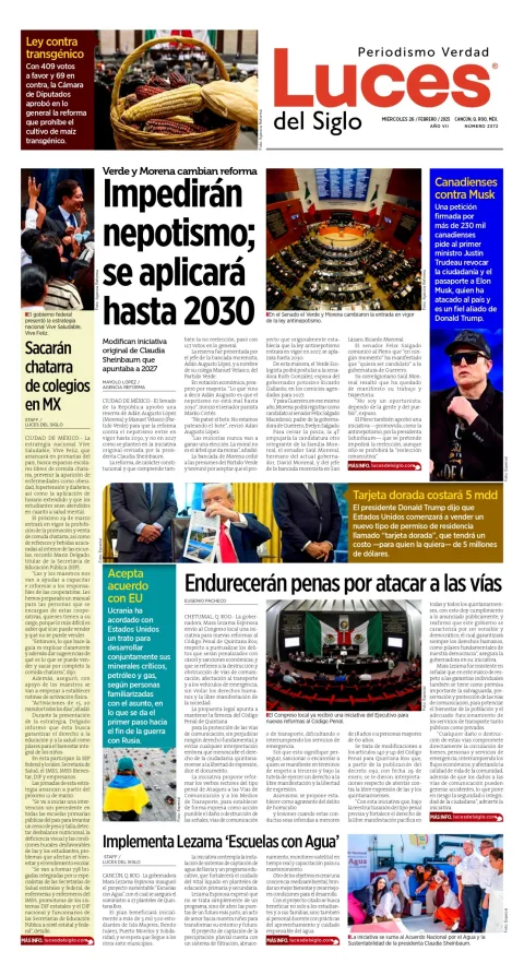 Portada de Luces del Siglo del miércoles, 26 de febrero de 2025