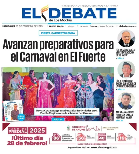 Portada de El Debate de los Mochis del miércoles, 26 de febrero de 2025
