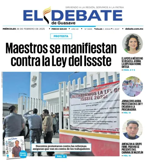 Portada de El Debate de Guasave del miércoles, 26 de febrero de 2025