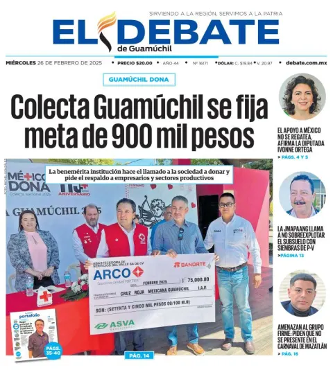 Portada de El Debate de Guamúchil del miércoles, 26 de febrero de 2025