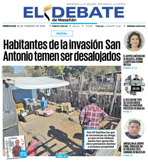 Portada de El Debate de Mazatlán del miércoles, 26 de febrero de 2025