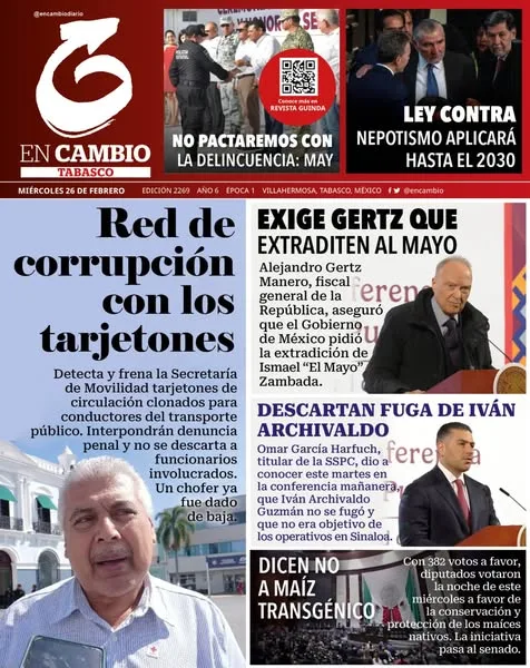 Portada de En Cambio - Tabasco (portada) del miércoles, 26 de febrero de 2025
