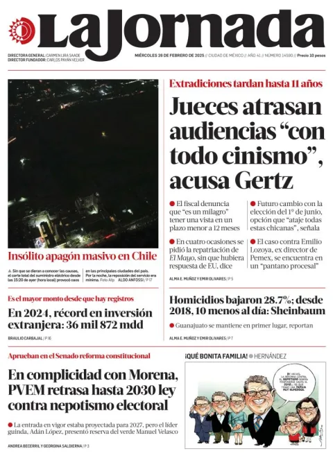 Portada de La Jornada del miércoles, 26 de febrero de 2025