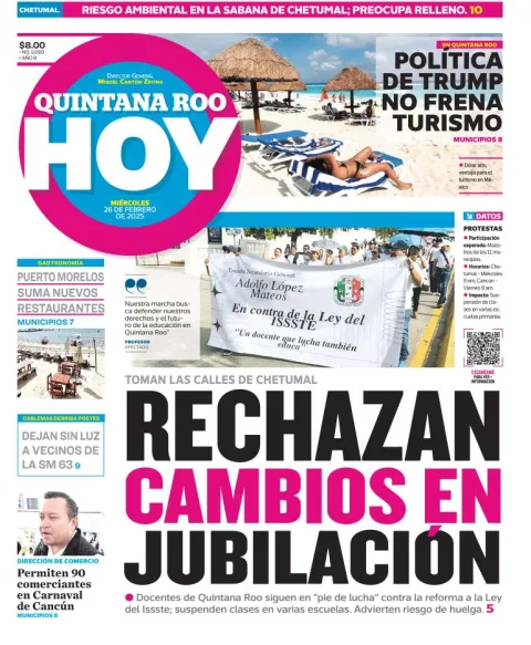 Portada de Quintana Roo Hoy del miércoles, 26 de febrero de 2025
