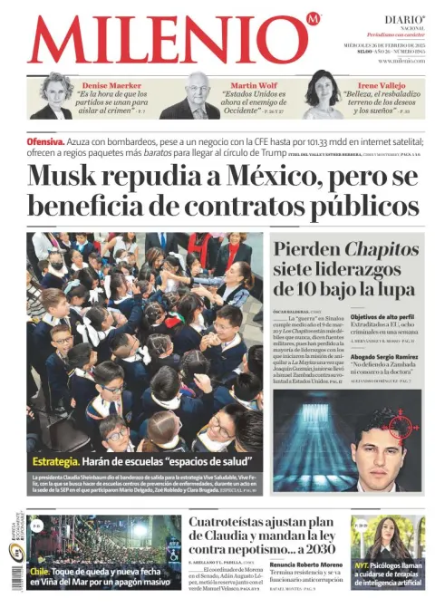 Portada de Milenio del miércoles, 26 de febrero de 2025