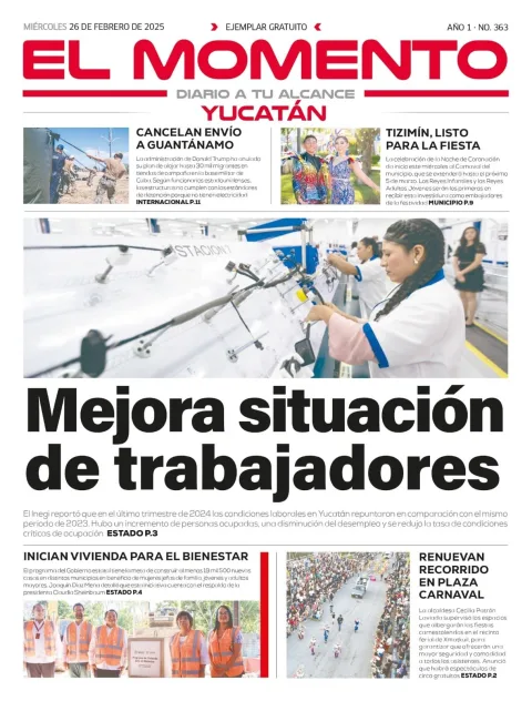 Portada de El Momento Yucatan del miércoles, 26 de febrero de 2025