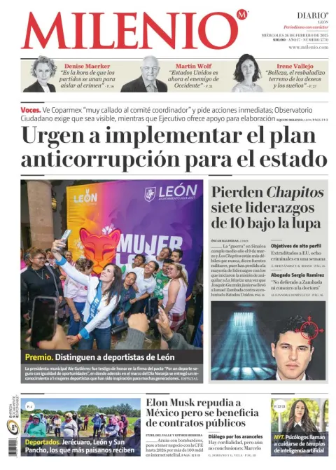 Portada de Milenio León del miércoles, 26 de febrero de 2025