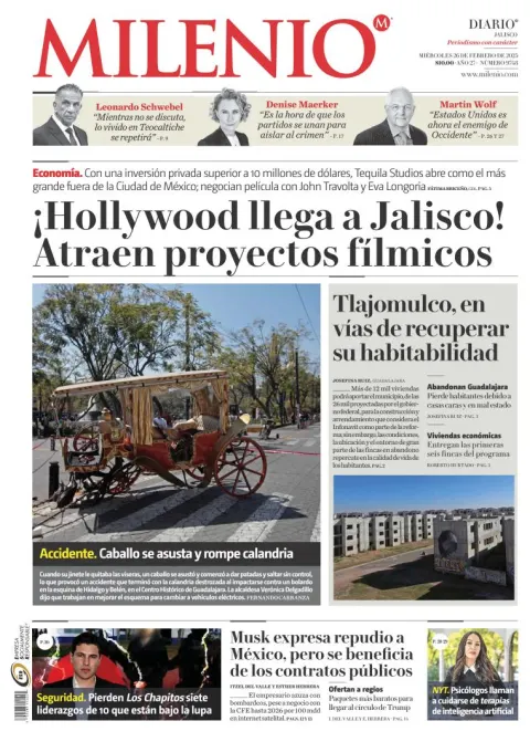 Portada de Milenio Jalisco del miércoles, 26 de febrero de 2025