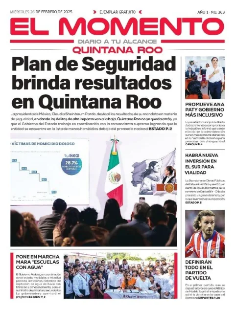 Portada de El Momento Quintana Roo del miércoles, 26 de febrero de 2025