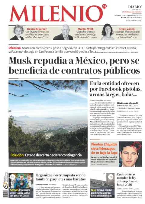 Portada de Milenio Monterrey del miércoles, 26 de febrero de 2025