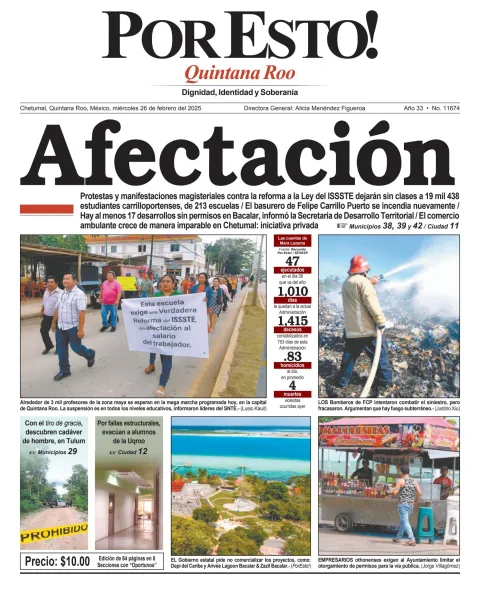 Portada de Por Esto (quintana Roo Chetumal) del miércoles, 26 de febrero de 2025