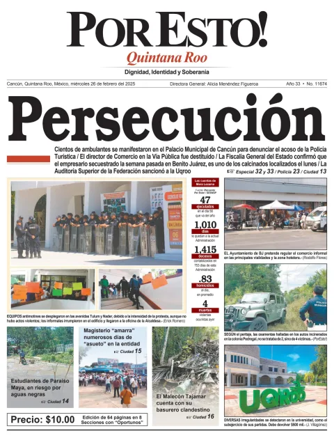 Portada de Por Esto (quintana Roo Cancun) del miércoles, 26 de febrero de 2025