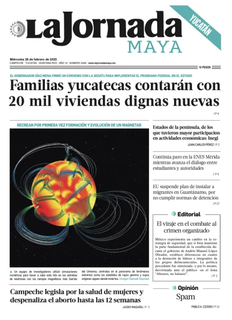 Portada de La Jornada Maya Yucatán del miércoles, 26 de febrero de 2025