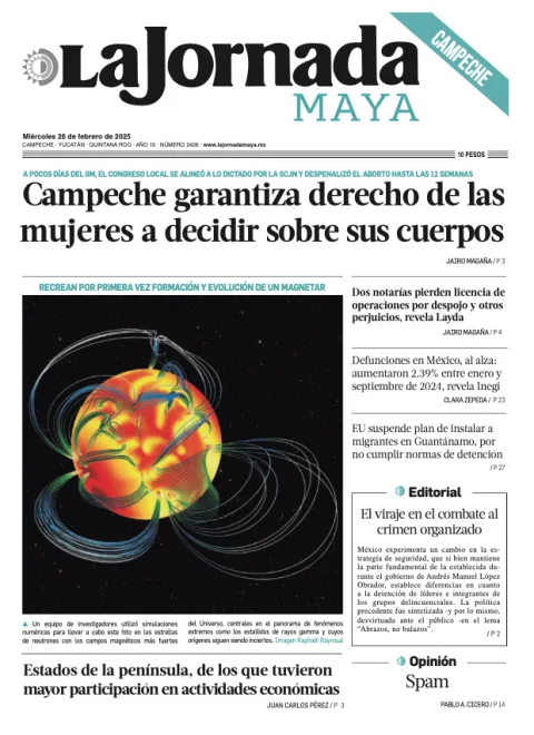Portada de La Jornada Maya Campeche del miércoles, 26 de febrero de 2025