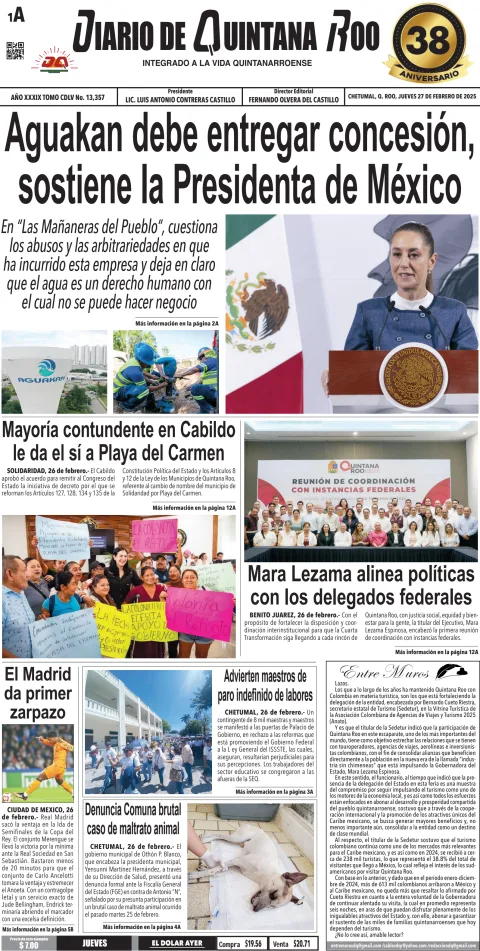Portada de Diario de Quintana Roo (portada)