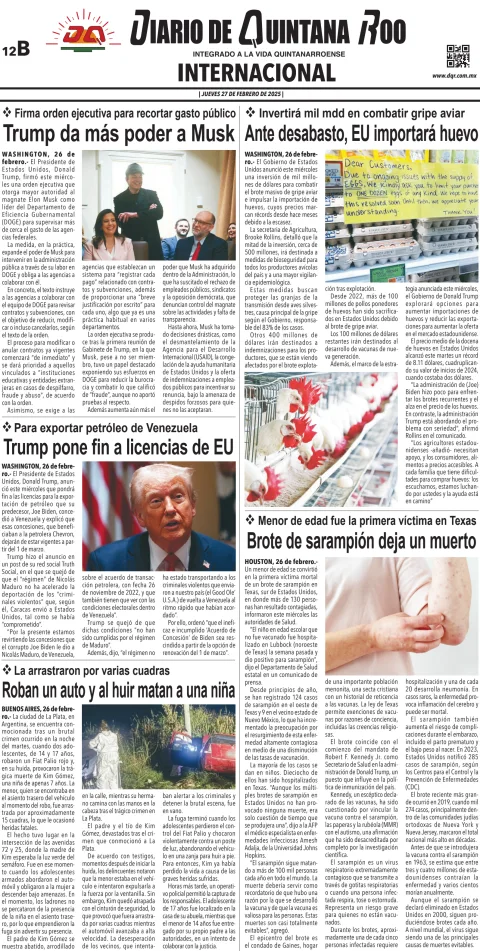 Portada de Diario de Quintana Roo (contra Portada)