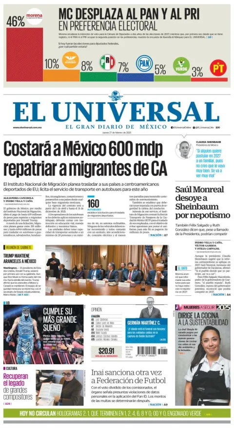 Portada de El Universal