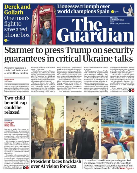 Portada de The Guardian (reino Unido)