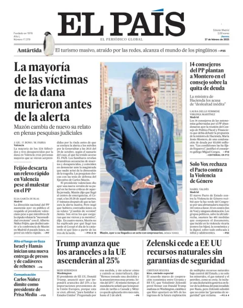 Portada de El País del jueves, 27 de febrero de 2025