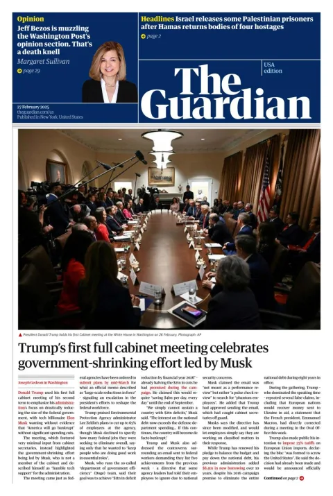 Portada de The Guardian (USA) del jueves, 27 de febrero de 2025