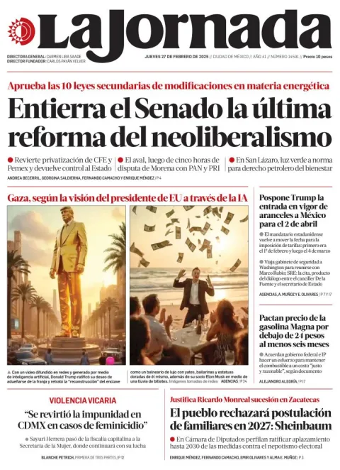 Portada de La Jornada del jueves, 27 de febrero de 2025