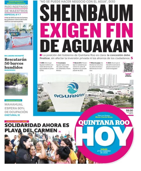 Portada de Quintana Roo Hoy del jueves, 27 de febrero de 2025