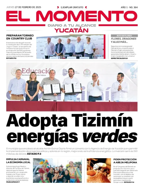 Portada de El Momento Yucatan del jueves, 27 de febrero de 2025