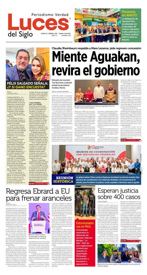 Portada de Luces del Siglo del jueves, 27 de febrero de 2025