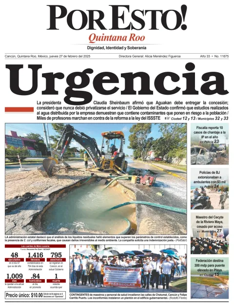 Portada de Por Esto (quintana Roo Cancun) del jueves, 27 de febrero de 2025