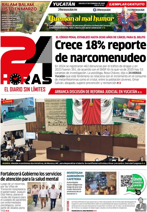 Portada de 24 Horas Yucatan del jueves, 27 de febrero de 2025